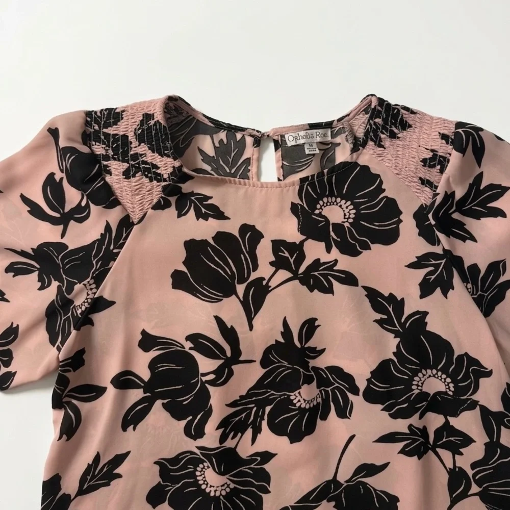 Ophelia Roe Pink Floral Blouse with Black Print - Picture 3 of 9